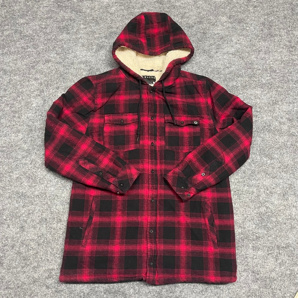 Empyre Jacket Men Large Red Buffalo Plaid Sherpa Lined Hooded Flannel Lumberjack